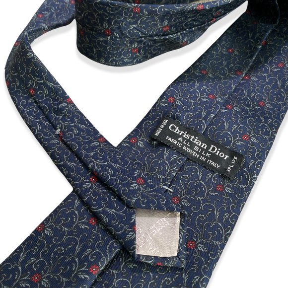 CHRISTIAN DIOR Red Flower Filigree Motif New Standard Tie - Picture 4 of 4